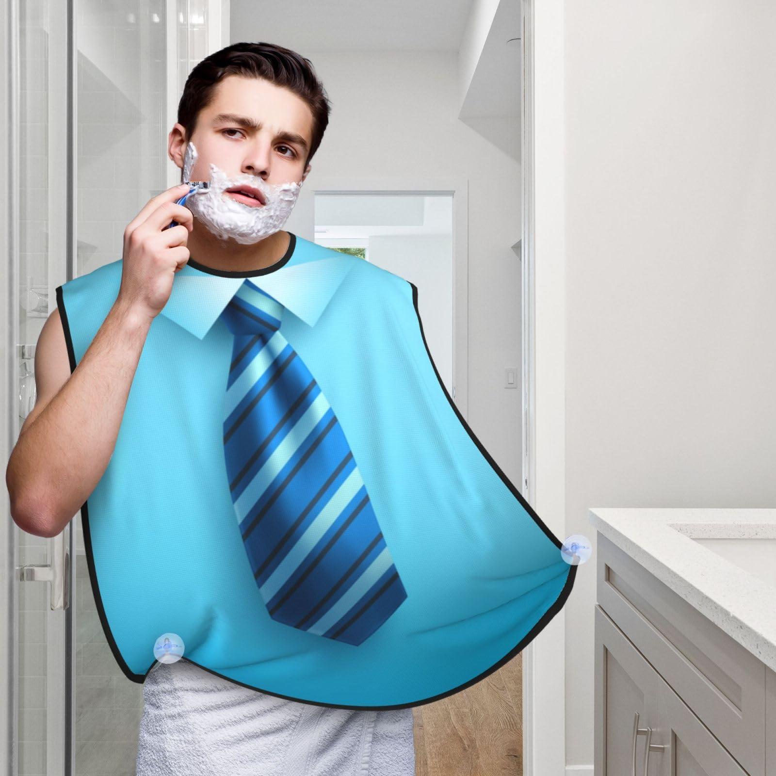 Athjunss Athjunss Blue Tie Beard Bib Apron, Beard Hair Catcher For Men Shaving, Waterproof With Suction Cups