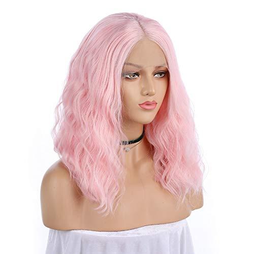 lara&missy lara&missy Pink Wig Lace Front Kinky Water Wave Wavy Curly Curl Natural Hair Effect Pink Wig with Baby Hair