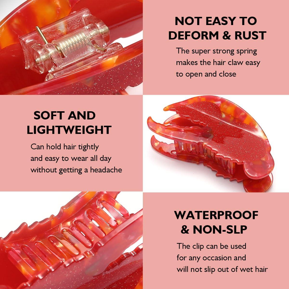 PERSONFUN Lobster Claw Clip,Funny Red Lobster Pincers Hair Clip,Acetate Hair Clips,Small Claw Clips for Women Ocean Animal Cute Hair Clip Big Claw Clip