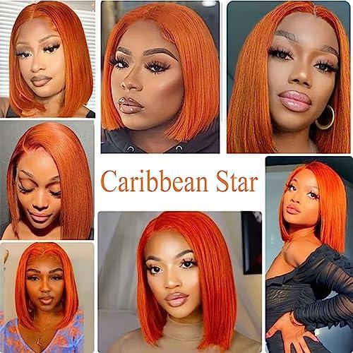Caribbean Star Caribbean Star Orange Ginger Lace Front Wigs Human Hair Pre Plucked Bob Wig 12 Inch 180 Density 13x4 HD Lace Frontal Glueless Straight Short Bob Wig Human Hair Bob Wigs For Black Women