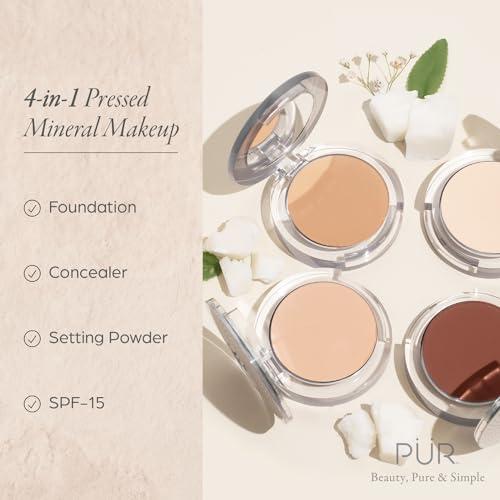 PR Beauty PUR Beauty 4-in-1 Pressed Mineral Makeup Powder Foundation with SPF 15 - Concealer & Finishing Compact Pressed Powder for Face - Buildable Medium to Full Coverage Foundation Powder (Bisque)