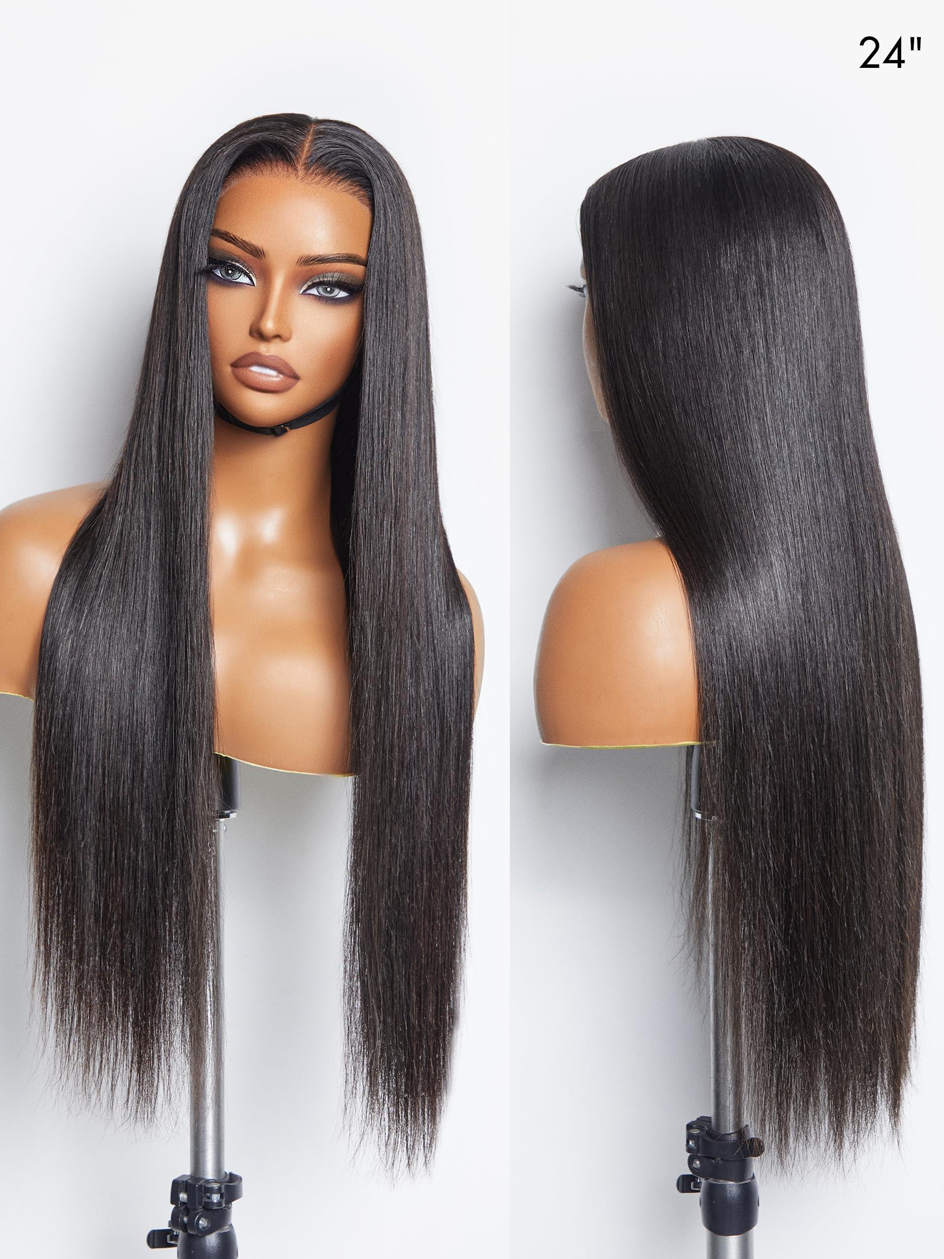 LUVME HAIR LUVME HAIR 16\'\' Straight Lace Front Wigs Human Hair 13x4 Pre Cut Lace Glueless Human Hair Wig Pre Plucked Long Straight Black Wig For Women 180 Density