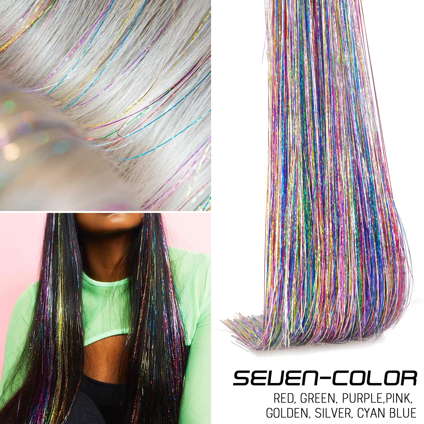 SEPTBEAM SEPTBEAM Clip in Hair Tinsel Extensions Sparkle & Highlights for Hair Seven-color 20.5 Inch 6 Pieces Dazzle Hair for Party, Christmas Gift for Kids, Girls, Women(Seven-color)