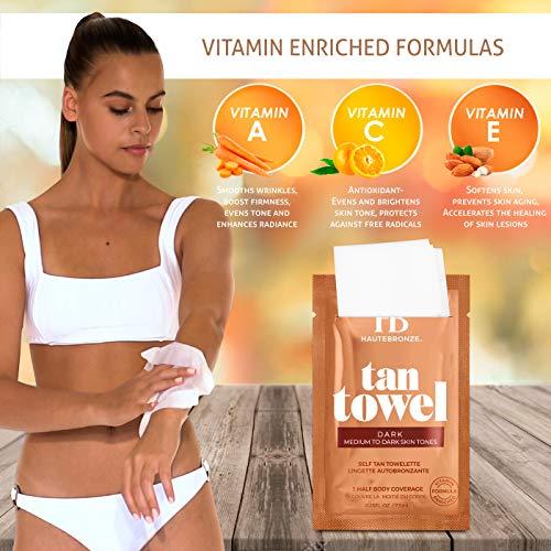 HauteBronze Tan Towels - Dark - Dark Skin Tones - Self Tanning Wipes - Half-Body 10 pack - Sunless Tanning Towelettes Provide a Streak-Free Flawless Application