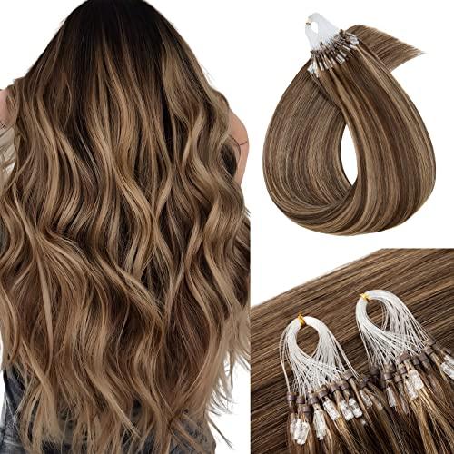 MY-LADY MY-LADY Microlink Hair Extensions Microbead Human Hair Extensions 18 Inch Micro Loop Blonde Hair Extensions Real Human Hair Medium brown mix Dark Blonde Cold Fusion Extensions Micro Link #4/27