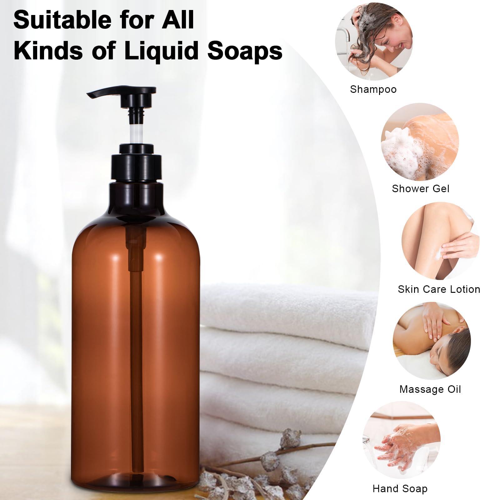Yebeauty Yebeauty Pump Bottle Dispenser, 33.8oz 1000ml Plastic Shampoo Pump Bottles Shower Soap Dispenser Empty Refillable Containers for Conditioner Body Wash, Bathroom Kitchen, 2 Pack Amber