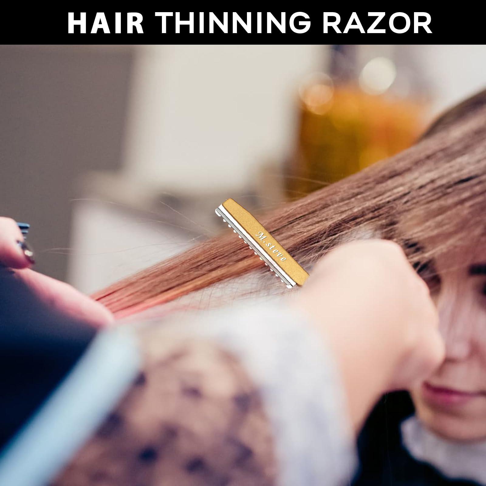 M.steve Hair Razors For Cutting Hair 6.89", Professional Hair Styling Razor with Replacement Stainless Steel Blades for Salon/Home -11PCS Gold