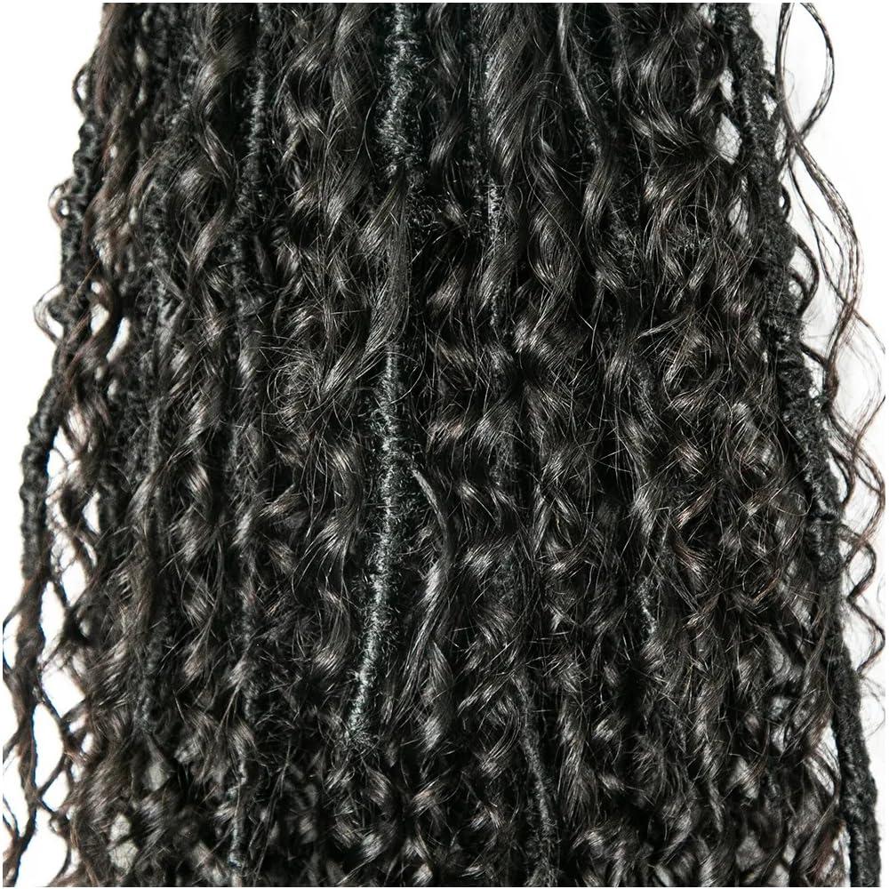 YOUNG BEAUTY Crochet Locs Hair Extensions with Human Hair Curls Pre Looped Dreadlocks Crochet Locs Hair with Curly Ends 26inch 100 Locs Natural Black