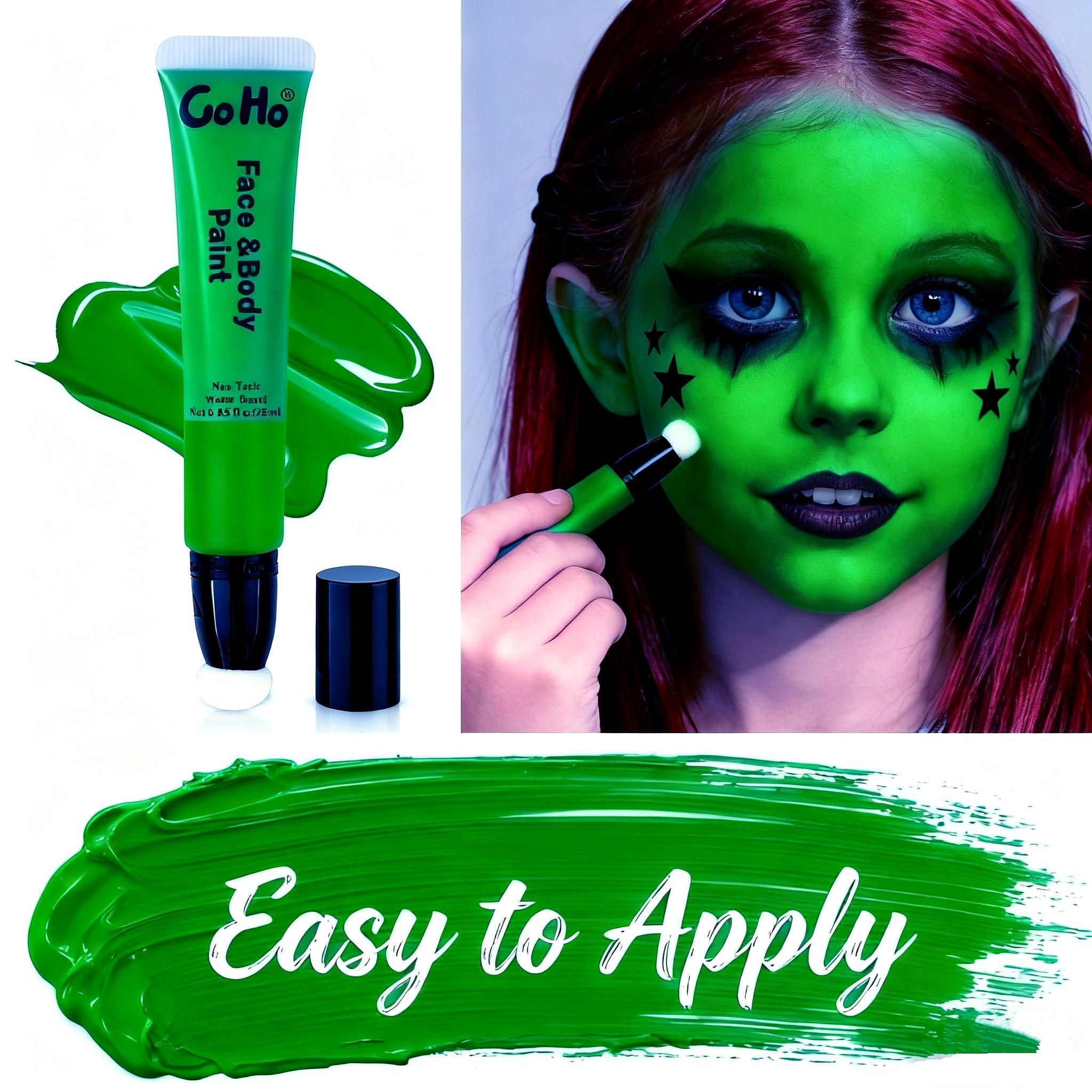 Go Ho Go Ho Dark Green Face Paint Stick,Water Based Cream Green Body Paint Washable,Highly Pigmented,Smooth and Safe for Skin,Halloween Cosplay SFX Makeup,St Patricks Day Face Paint