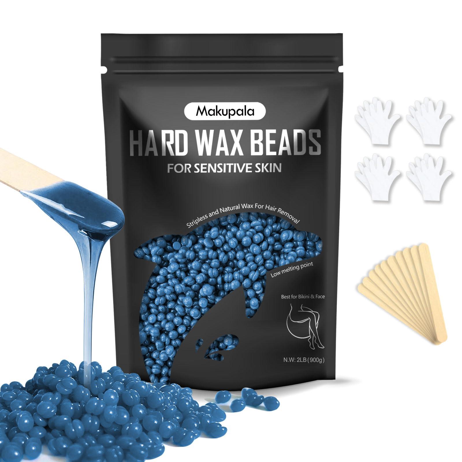 Makupala 2lb Blue Hard Wax Beads for Sensitive Skin and 2.4lb Unscented Stripless Wax Beans for Bikini Cream