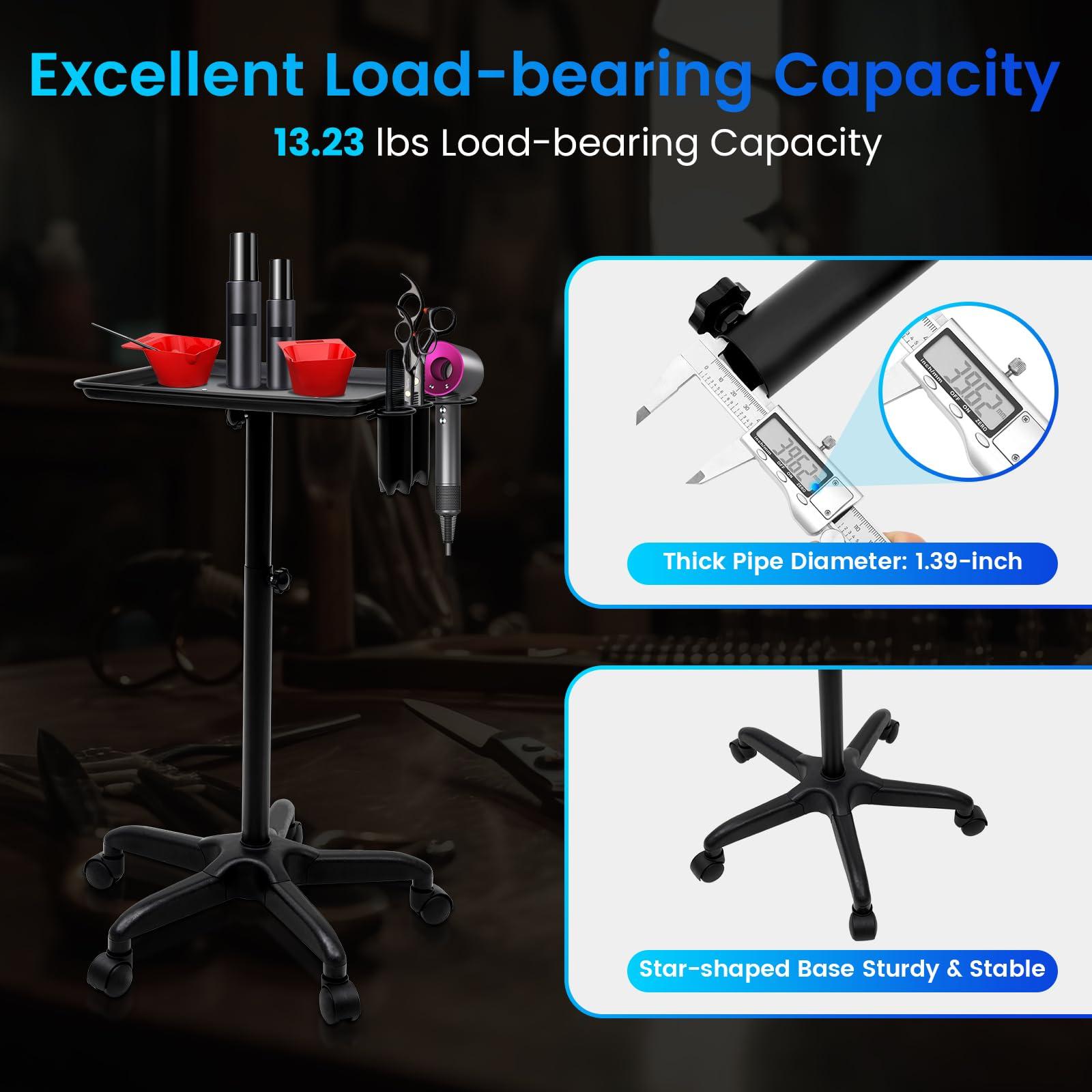 EcoTypee Rolling Salon Tray Cart - Movable Hairdressing Tool Car Spa Beauty Salon Trolley Cart Storage Tray Holder, Hairdressing Beauty SPA Stool Service Instrument Storage Tray Service Stand (Black)