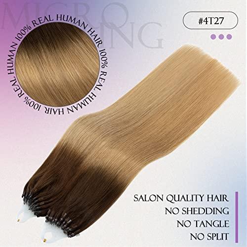 Hairro Hairro Microlink Human Hair Extensions Micro Loop Remy Hair For Women Micro Bead In Hair Invisible Pre Bonded Cold Fusion Loop Hair 22 Inch 50g 50 Strands #4T27 Medium Brown to Dark Blonde