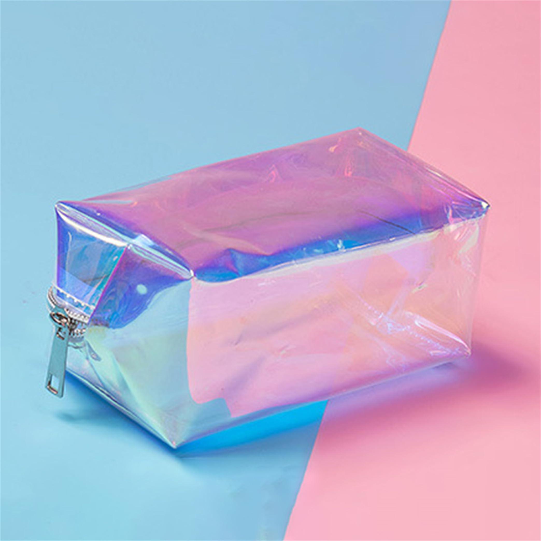 Generic Generic Makeup Bag,Holographic Makeup Bag, Clear Toiletry Carry Pouch with Zipper and Portable Handle, Waterproof Cosmetic Bag for Beach, Travel Toiletry Bag Makeup Accessories Organizer, Colourful,