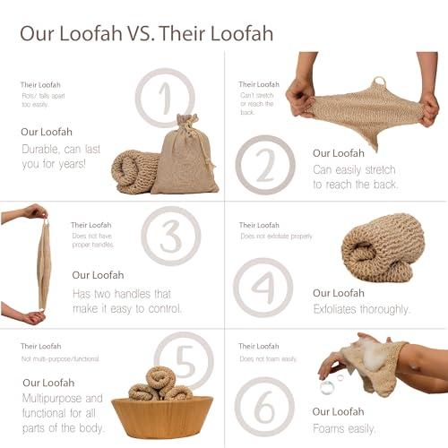 Mekhak Natural Products Natural Loofah Exfoliating Body Scrubber, Loofah for Men and Women Handmade Durable Wash Cloth, Back Scrubber with Handles for Bath and Shower, Deep Clean, Skin Care, Kurdish Loofah, Bath Accessories