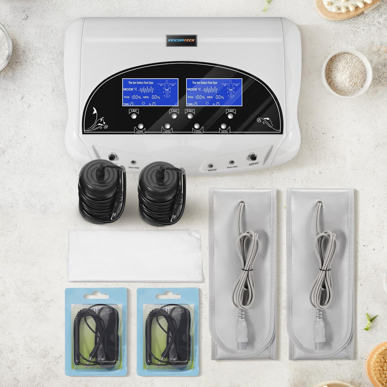 veicomtech veicomtech Dual Ionic Foot Bath Detox Machine, Professional Foot Detox Machine, Ionic Ion Detox Foot Bath Spa Cleanse Detoxification Machine with 2 Waist Belts, 2 Arrays, 10 Liners