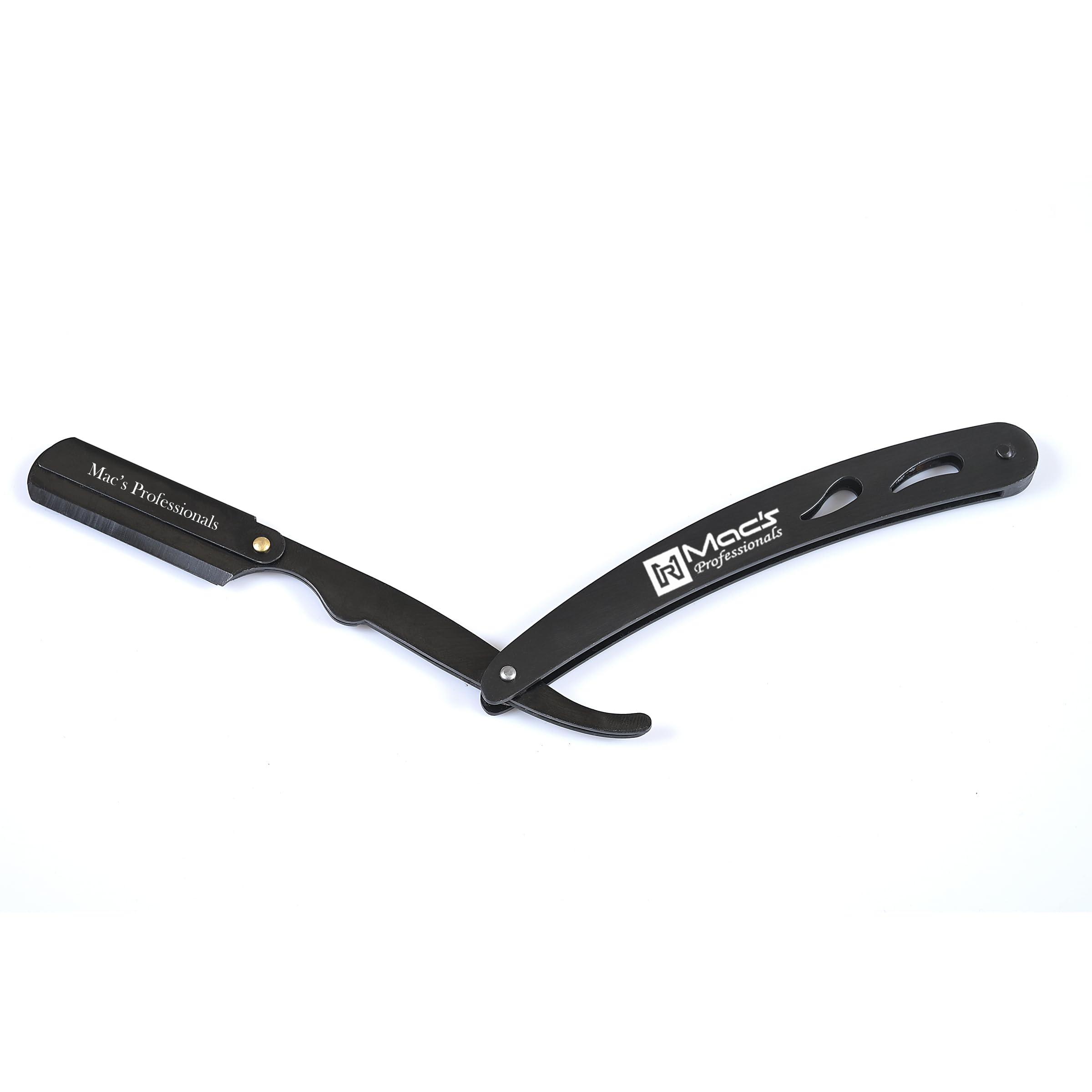 Macs Professional Macs Professional Barber Straight Edge Razor Safety with 100-Pack Derby Blades - 100 Percent Stainless Steel (Black Titanium)
