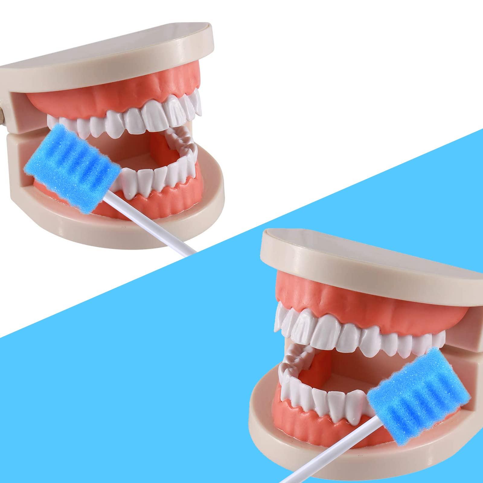 BVN 100 PCS Disposable Mouth Swabs Sponge - Oral Care Swabs Unflavored & Sterile Disposable Dental Swabsticks for Mouth & Gum Cleaning Blue