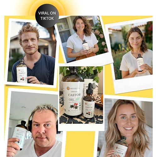 M.D. KLEAN M.D. KLEAN Castor Oil Organic (500ml) Cold Pressed Unrefined Amber Glass Bottle, Hexane Free, Extra Virgin - Strengthens And Grows Thicker Lashes & Brows - USDA Certifided 100% Pure Organic