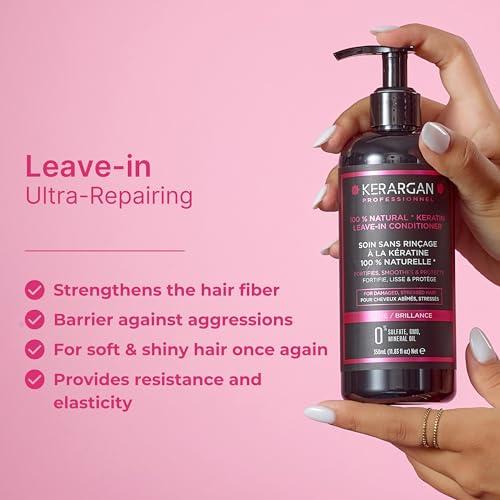 KERARGAN KERARGAN - Ultra Repairing Daily Leave-In Keratin Treatment for Stressed Hair - Protection and Shine - Aloe Vera, Argan Oil - Sulfate-Free, Non-GMO, No Mineral Oil - 11.8 Fl oz