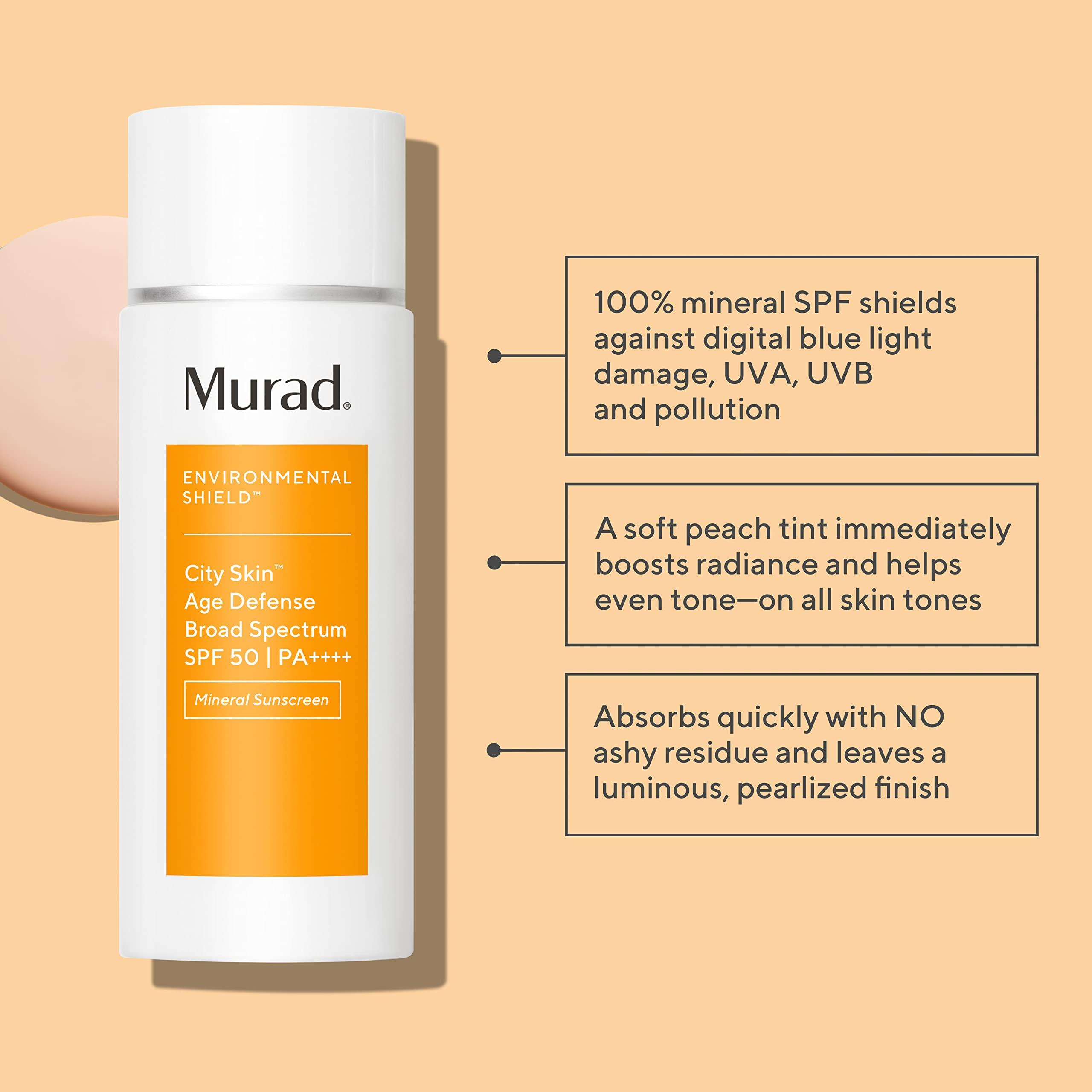 Murad Murad City Skin Age Defense Broad Spectrum SPF 50 - Environmental Shield 100% Mineral Sunscreen - Blue Light Defense - SPF 50 Sunscreen - Light Sunscreen for Face, Travel 0.6 Fl Oz
