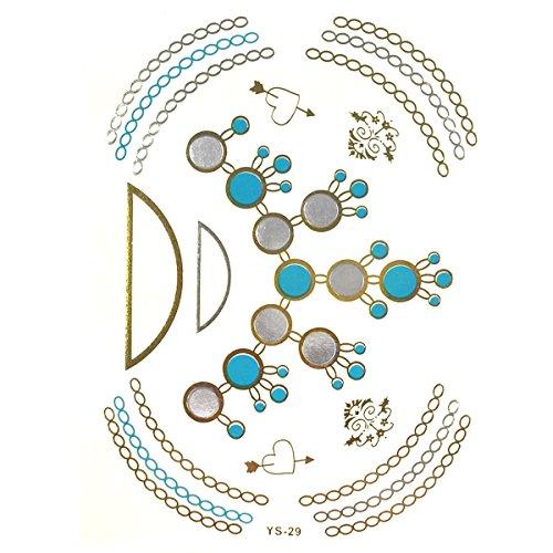 allydrew Allydrew Large Metallic Gold Silver and Black Body Art Temporary Tattoos, Bubbles and Chains