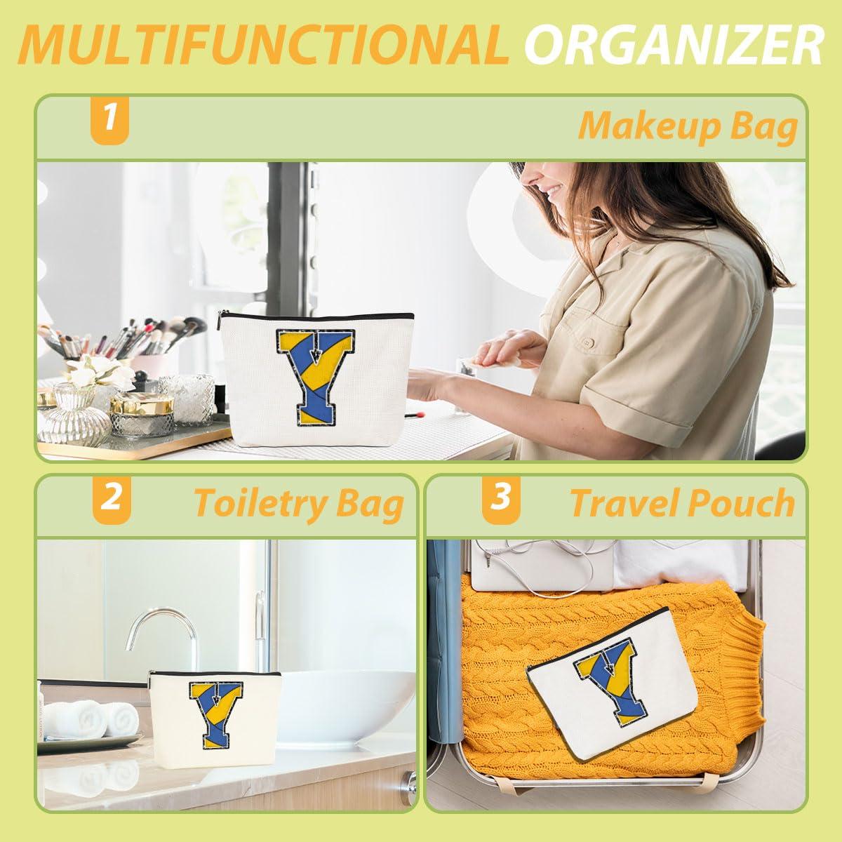 CQM Volleyball Gifts Initial Makeup Bag Monogrammed Cosmetic Bag Letter Y Zipper Pouch Volleyball Accessories for Girls Women Volleyball Player Coach Friend Volleyball Stuff Graduation Birthday Gifts