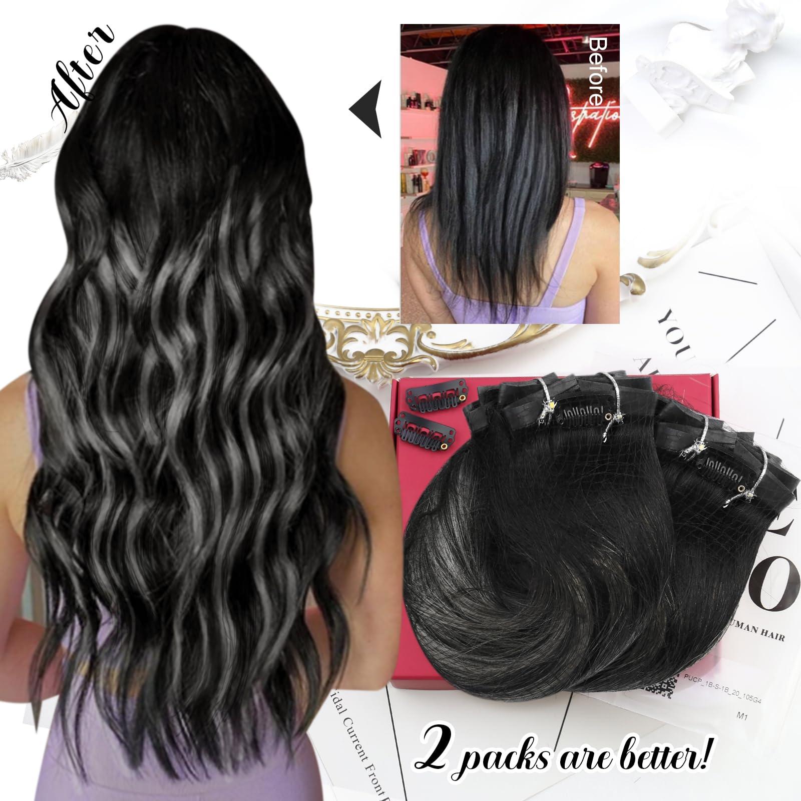 Moresoo Moresoo Seamless Clip in Hair Extensions Human Hair Balayage Black Silver Human Hair Clip in Extensions Ombre Silver 2packs 14inch with 16inch