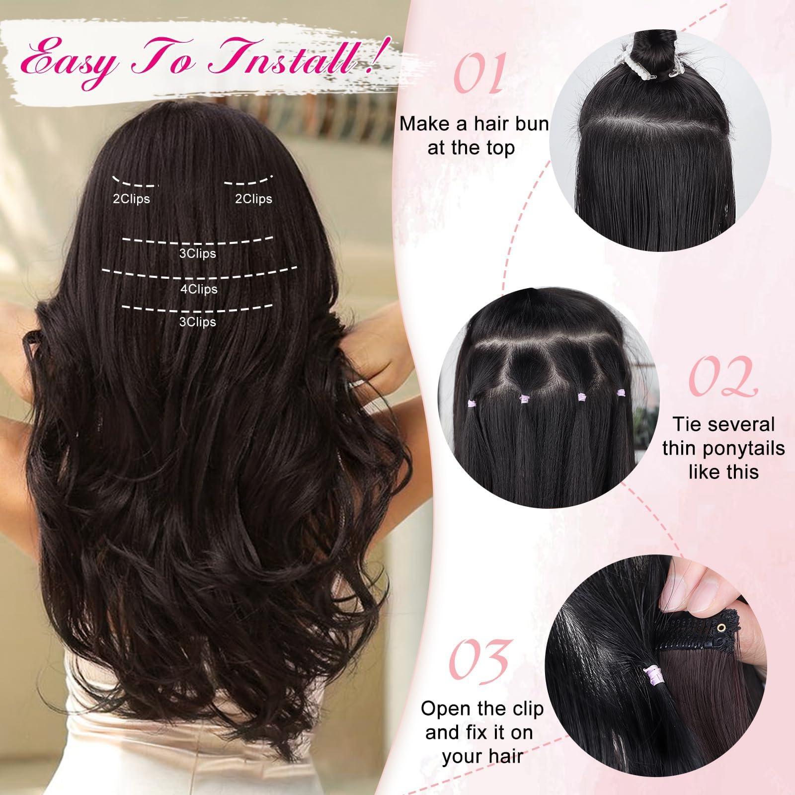 SUZYACCKR SUZYACCKR Clip in Hair Extensions For WomenDrak Brown Long Stright Layered Hair Extensions 18 inch 5PCS Hair Extension Thick Set Natural Soft Hair