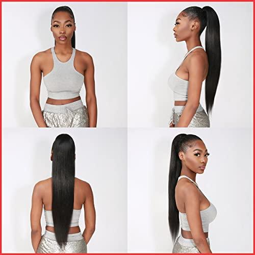 Celebrity Celebrity 24 Inch Drawstring Ponytail Straight Virgin Unprocessed Human Hair Ponytail for Black Women natural black color hairpiece with clip in binding ponytail hair extension (24 Inch (Pack of 1), N