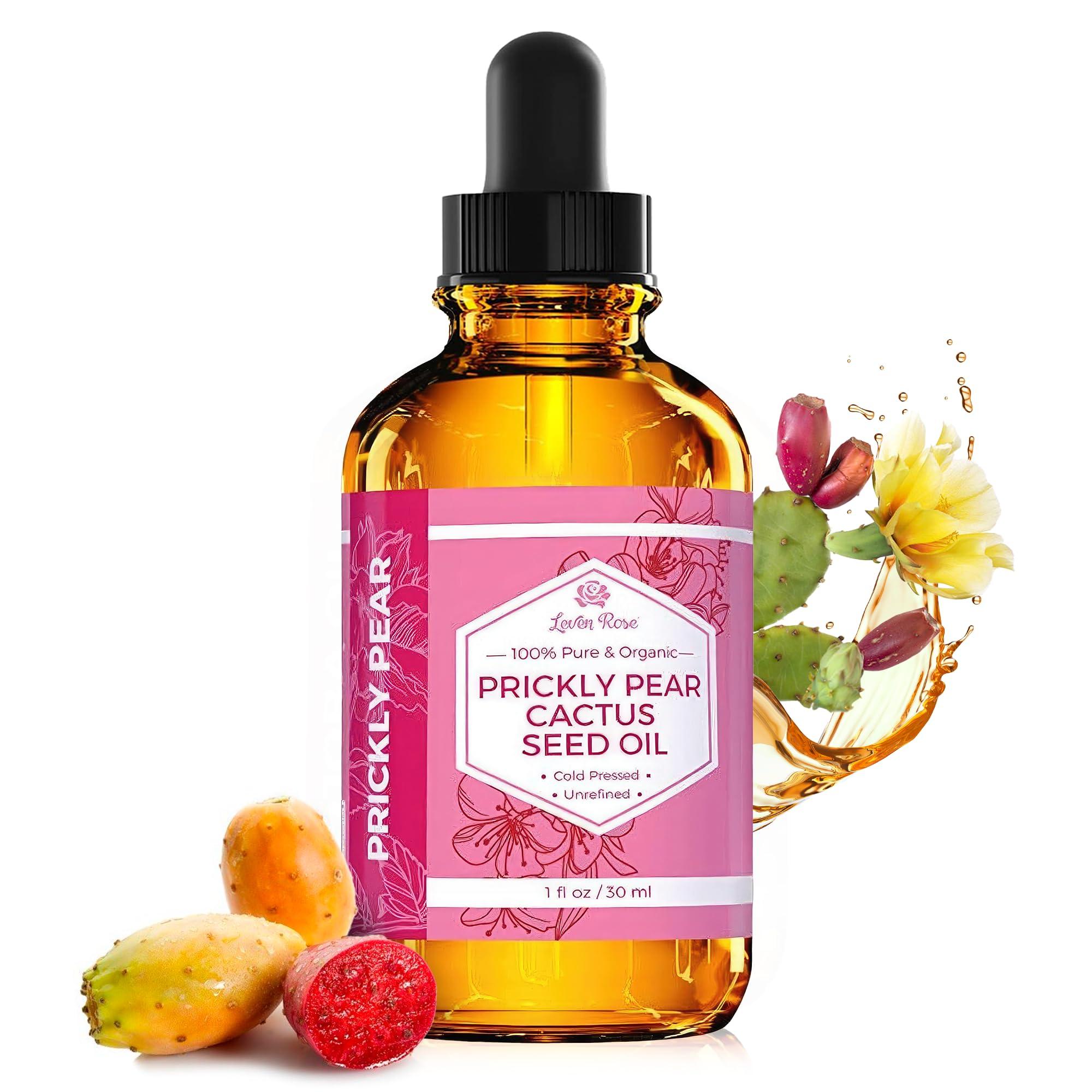 Leven Rose Leven Rose Prickly Pear Seed Oil (Barbary Fig) 100% Pure Organic Prickly Pear Oil, Extra Virgin, Cold Pressed, All Natural Face, Dry Skin & Body Moisturizer and Hair Treatment 1 oz