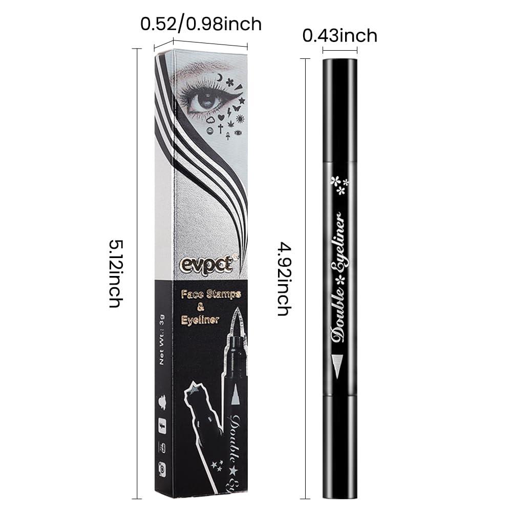 BINGBRUSH BINGBRUSH Double-head Liquid Stamp Eyeliner Pencil, Colors Flowers Heart Moon Star Shapes Face Stamps Makeup Colorful Waterproof Slim Gel Felt Tip High Pigment Liquid Eyeliner (03#Flower&Black)
