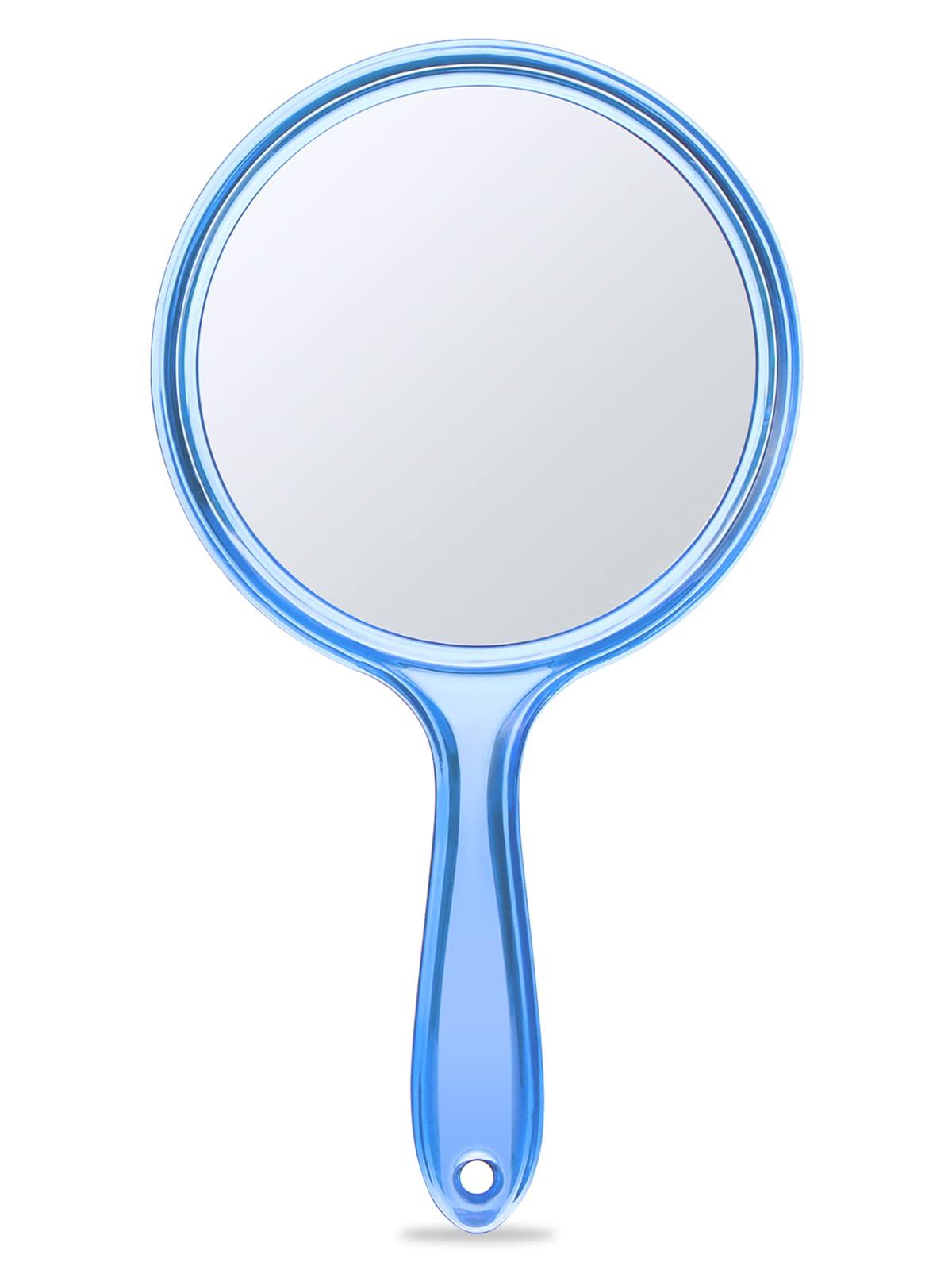 OMIRO OMIRO Hand Mirror, Double-Sided Handheld Mirror 1X/3X Magnifying Mirror with Handle, Pack of 1 (Transparent Blue)