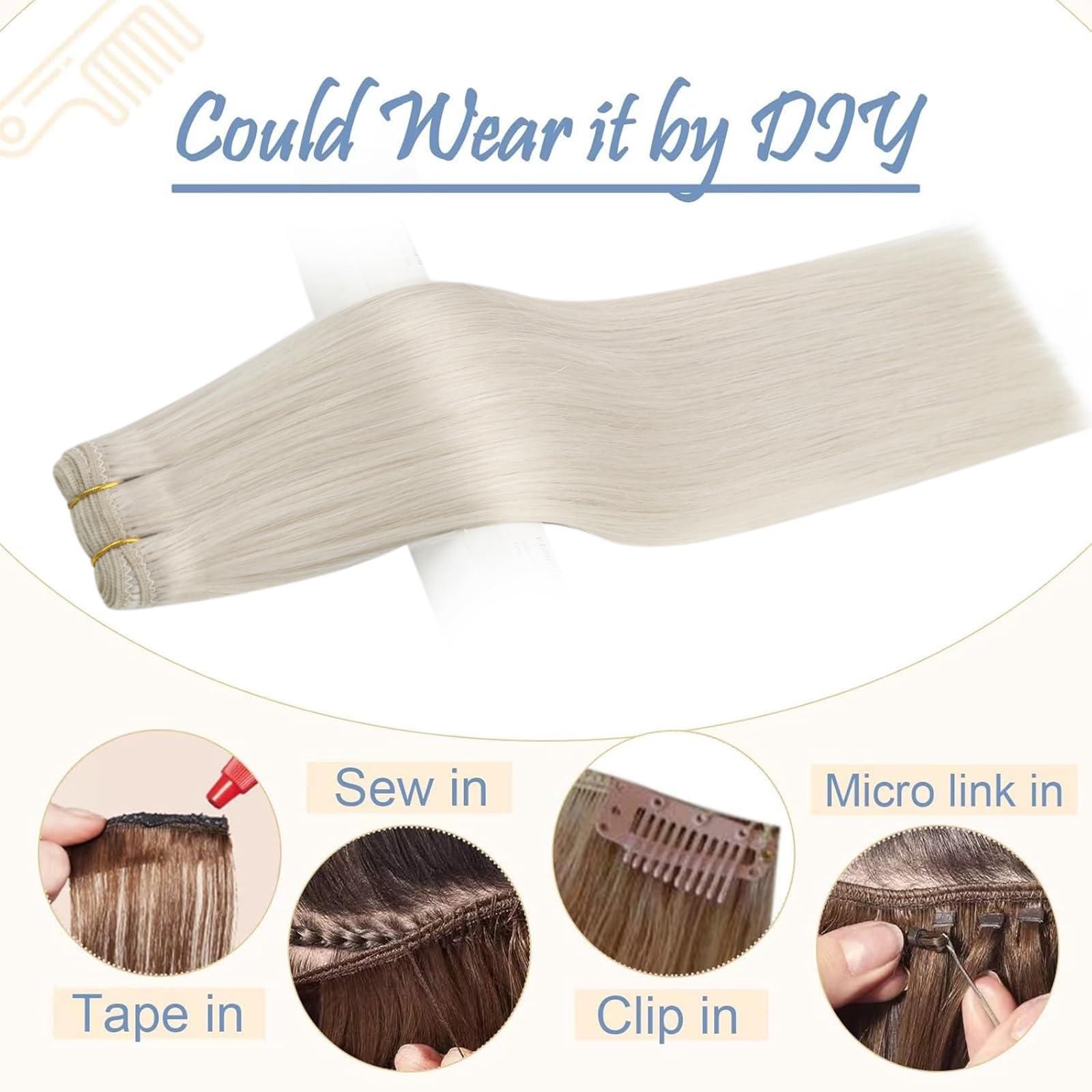Easyouth Easyouth Sew in Hair Extensions Human Hair White Blonde Weft Hair Extensions Real Human Hair Blonde Hair Extensions Sew In Remy Human Hair Extensions 20 Inch 100G