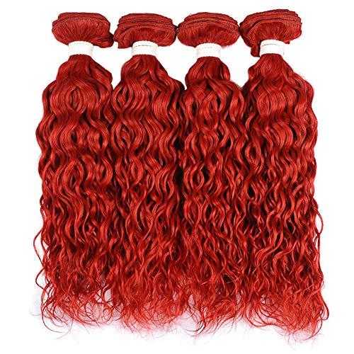 Tony beauty hair Pure Red Peruvian Wet Wavy Human Hair Weave Bundles 4Pcs Lot Bright Red Water Wave Virgin Human Hair Bundles Red Colored Wet and Wavy Human Hair Wefts Extensions 10-30" (22 22 22 22)