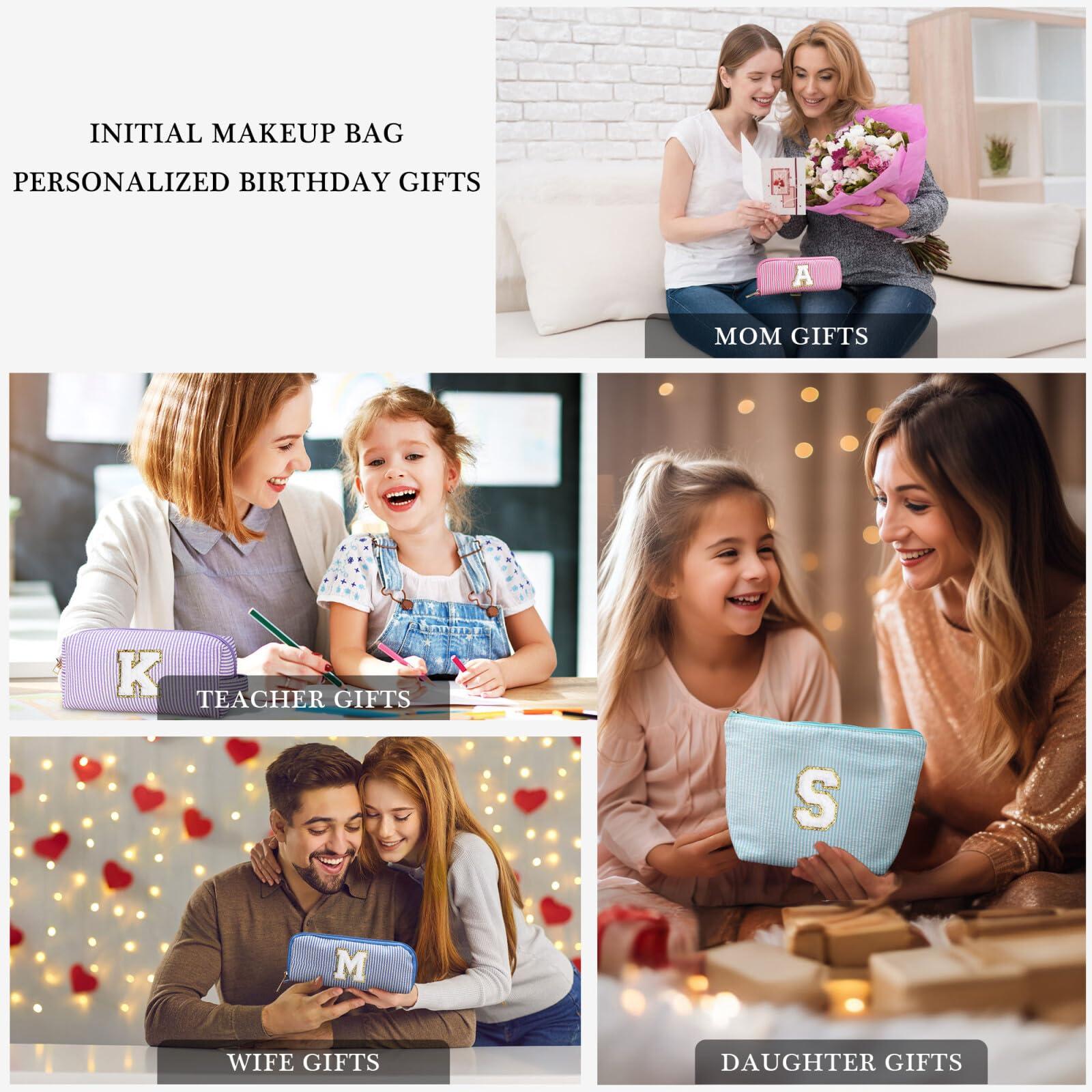 YOOLIFE YOOLIFE Preppy Stuff Tween Girls Gifts 2 Pieces Monogram Makeup Pouch Makeup Organizer Bag Beauty Bag Personalized Friend Sister Wife Wedding Bride Birthday Gifts for Women Her Preppy Makeup Bag S