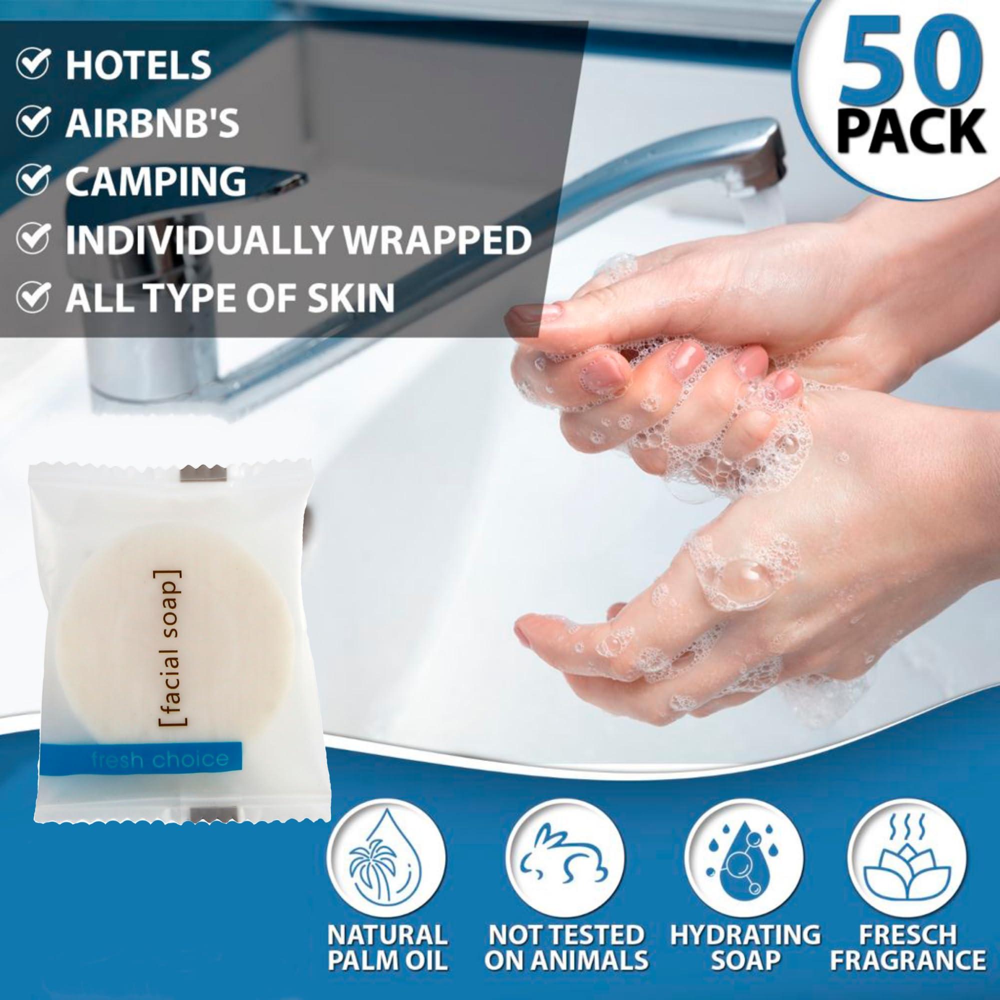 Fresh Choice Fresh Choice |0.85 OZ|50Pack| Bulk Hotel Soap|Individually Wrapped Travel Bars|Mini Trial size Toiletries| Motel Guest Bathroom Vacation Rentals Hospitality