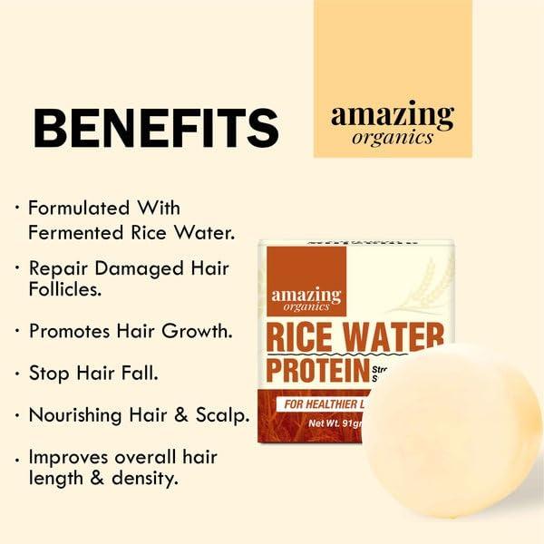 AmazingOrganics Rice Water Hair Growth Bar - Nourishing Shampoo Alternative, Organic Ingredients