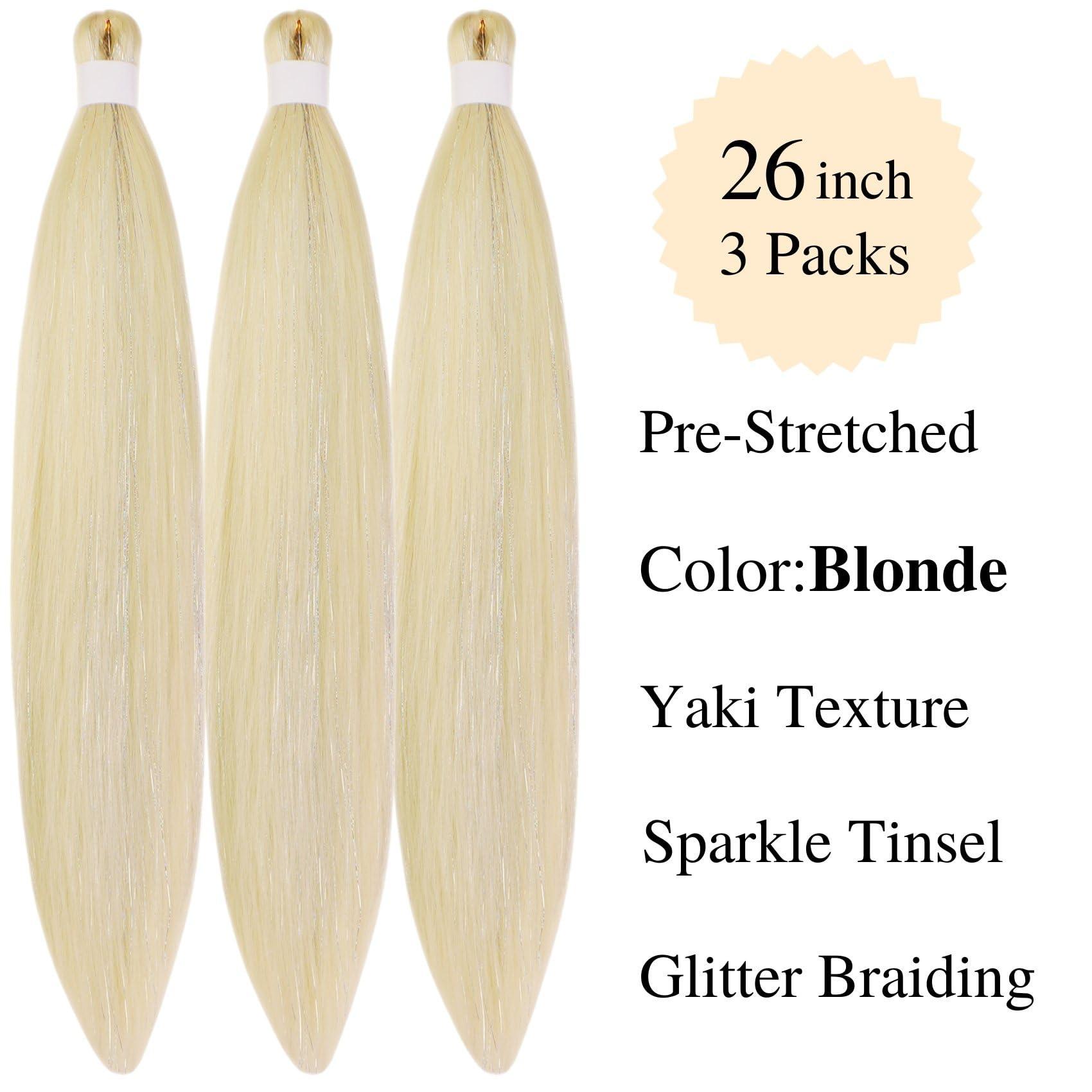 Gozill Gozill Braiding Hair Pre stretched Blonde Glitter Tinsel Prestretched Hypoallergenic Braiding Hair Ez Braid Knotless Itch Free