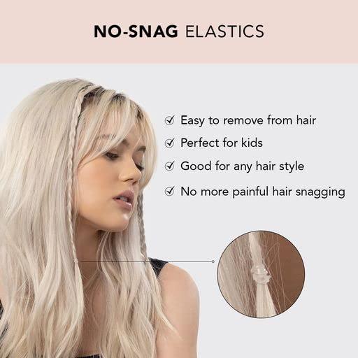 Kitsch Kitsch No Snag Small Elastic Hair Ties - 1pack, 100pcs (Clear, Black, Brown) | Rubber Bands for Hair