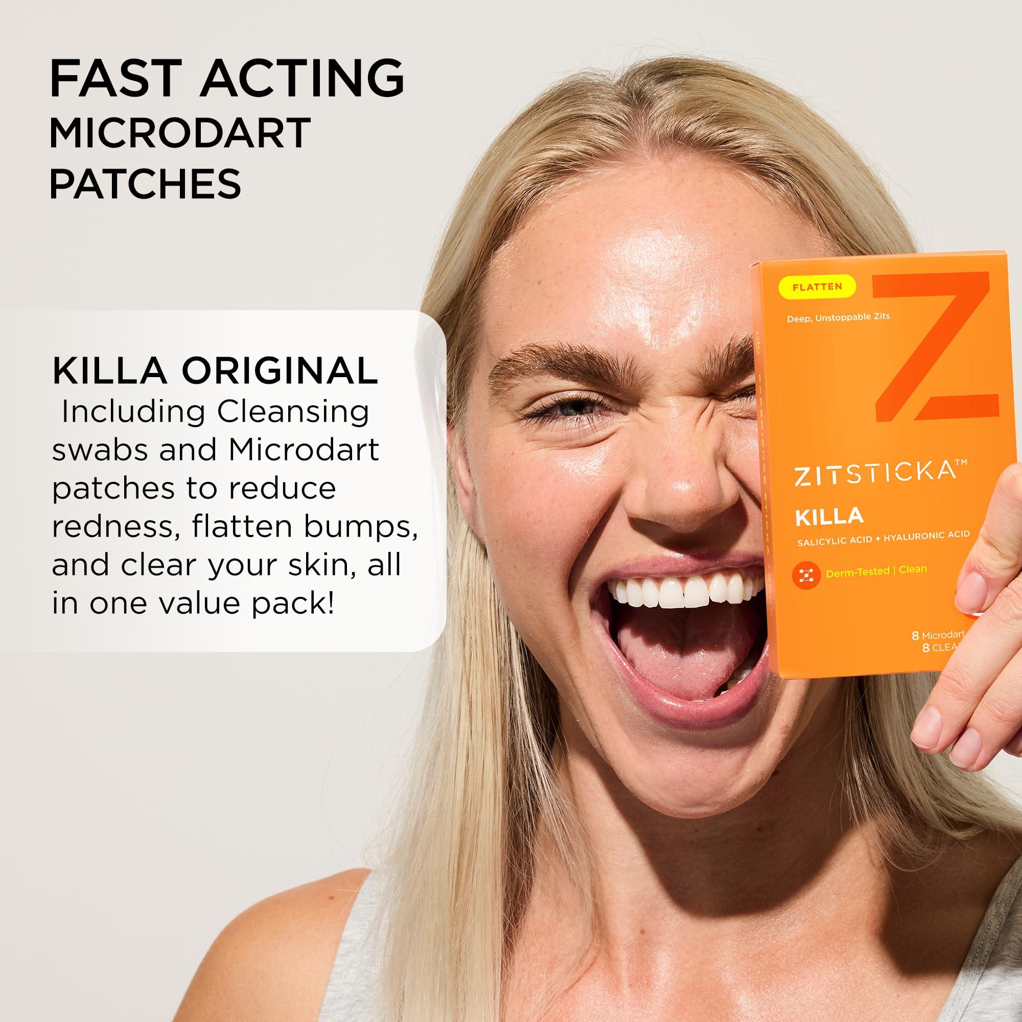 ZitSticka ZitSticka Killa Pimple Patches for Face - World\'s Most Potent Pimple Patch with Fast-Acting Microdarts - Starts Working within 2 Hours for Deep, Early-Stage Zits - 8 Count