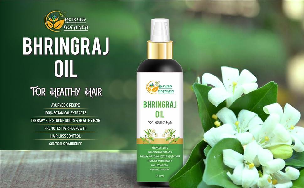 Herbs Botanica Herbs Botanica Bhringraj Oil for Hair Growth Organic Ayurvedic Herbal Hair Oil with Bhringraj, Amla, Aloe Vera, Sesame & Curry Leaf Reduces Hair Fall, No Silicones or Parabens 6.76 Fl Oz