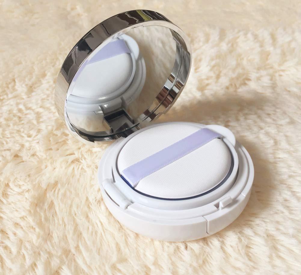 ericotry 15g 0.5oz Empty White Silver Edge Cosmetic Make-up Powder Container Air Cushion Puff Case Box With Sponge and Mirror for BB CC Liquid Foundation Cream