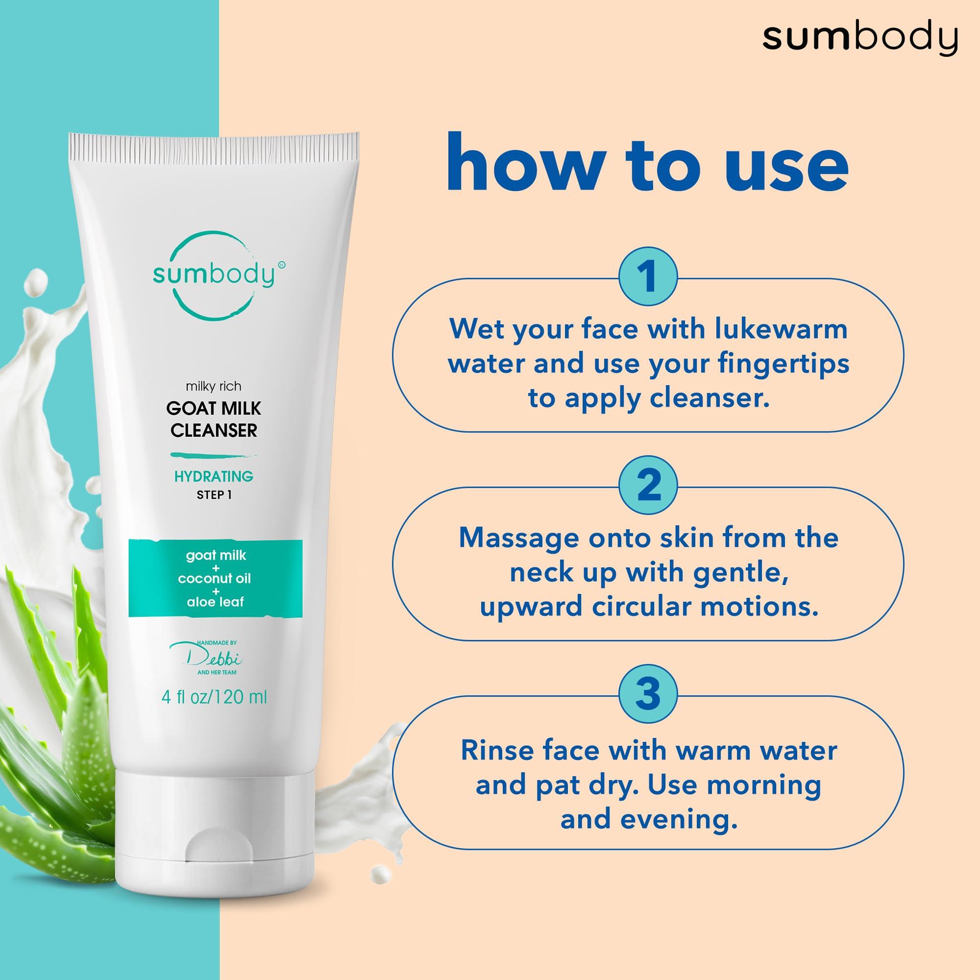Sumbody Sumbody Face Wash for Women & Men Goat Milk Cleanser (4oz) Cruelty Free Face Wash, Organic Gentle Face Cleanser with AHAs & Vitamins for Sensitive Skin, Day and Night Face Wash Cleanser for Dry Skin