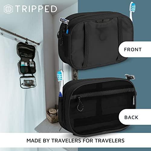 TRIPPED Travel Gear Toiletry Bag Kit Set: Hanging Travel Toiletry Bag + 311 TSA Cosmetic Liquid Bag + Ultralight Accessory Organizer Pouch (Black Ripstop)