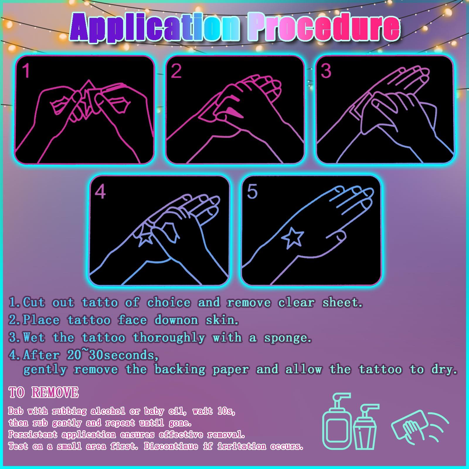 Heliltd Heliltd 20 Sheet Neon Temporary Tattoos Glow in The Dark Temporary Tattoos Fluorescence UV Neon Fake Waterproof Tattoo Stickers for Bar Party Nightclub Music Rave Festival Accessory Party Stickers