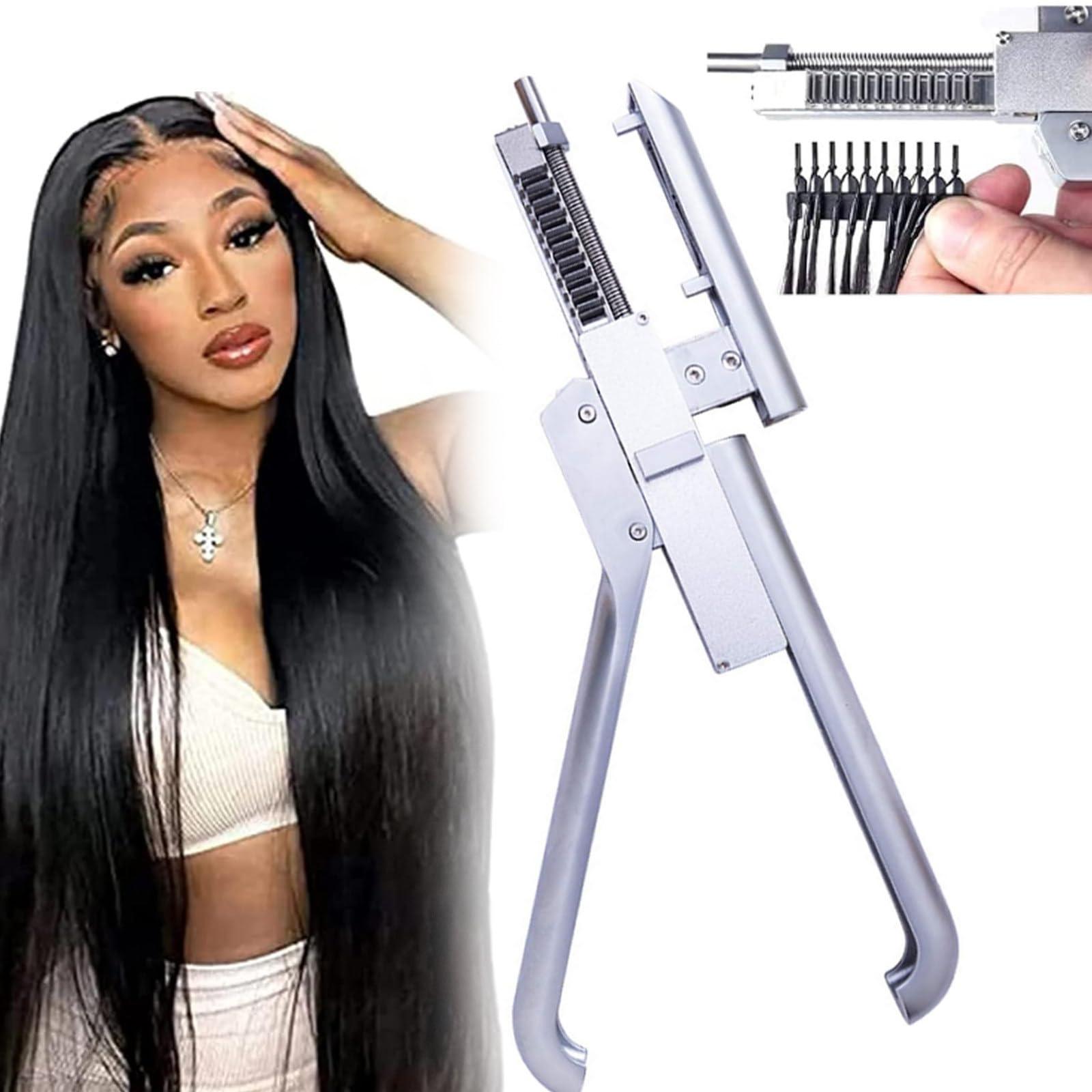 ZXSYYDS Hair Extensions Machine Kit,First Generation Of 6D Hair Extension Machine Silver Version/10-Pin Hair Extension Gun For Salons Human Hair, Easy To Use