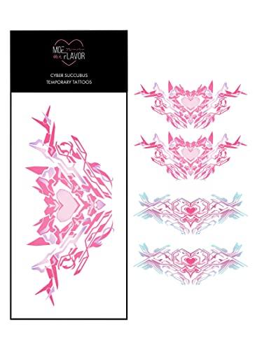 MOEFLAVOR Sexy Succubus Womb Temporary Tattoos (2D) and Cosplay Cyber Succubus Sexy Womb Temporary Tattoos (Glow) Set