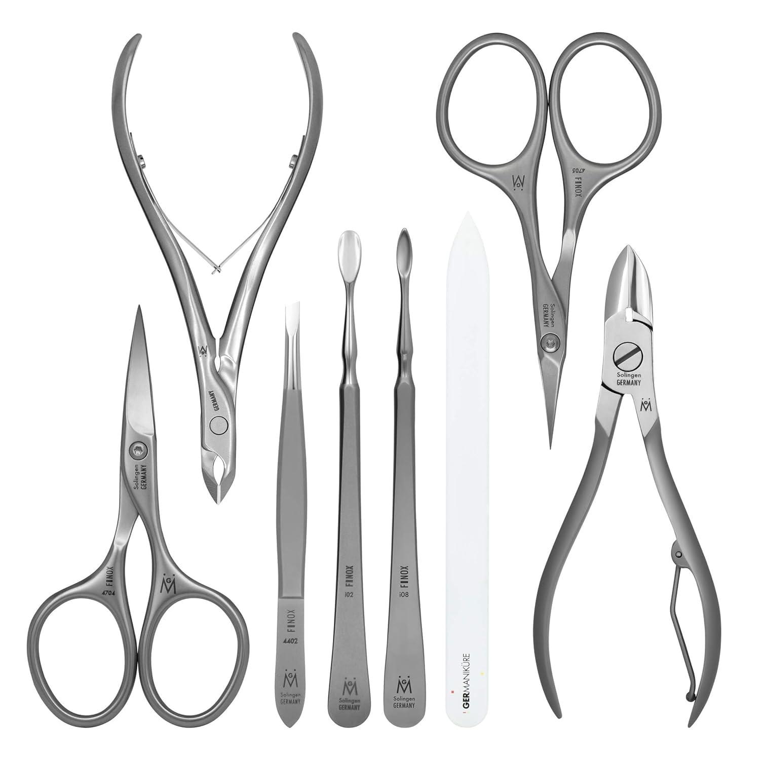 GERmanikure GERMANIKURE 8pc Manicure Set in Leather Case - FINOX Stainless steel tools handmade in Solingen Germany – Professional Nail and Cuticle Care