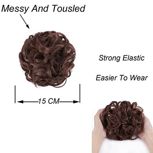 ELAINE ELAINE Hair Buns Hair Piece Messy Tousled Wavy Curly Scrunchies Wrap Ponytail Extensions With Elastic Rubber Band Synthetic Donut Updo Hairpieces for Women Girls (Dark Auburn -#39)