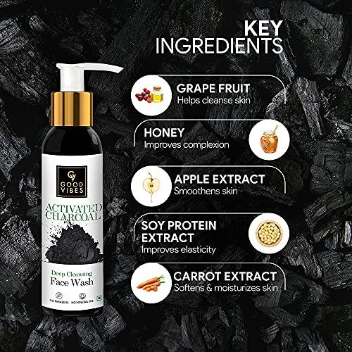 Good Vibes Good Vibes Activated Charcoal Deep Cleansing Face Wash, 120 ml Dirt Removal Deep Pore Cleansing Formula for All Skin Types, Controls Excess Sebum & Acne, Natural, No Parabens & Mineral Oil